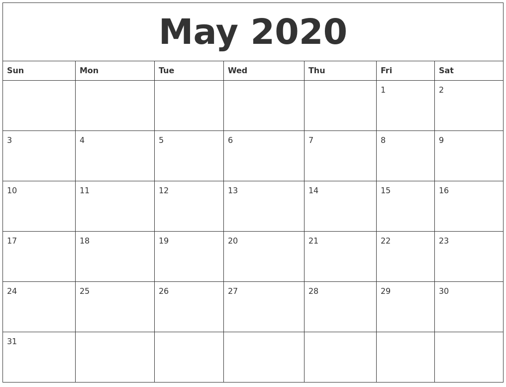 May 2020 Free Online Calendar