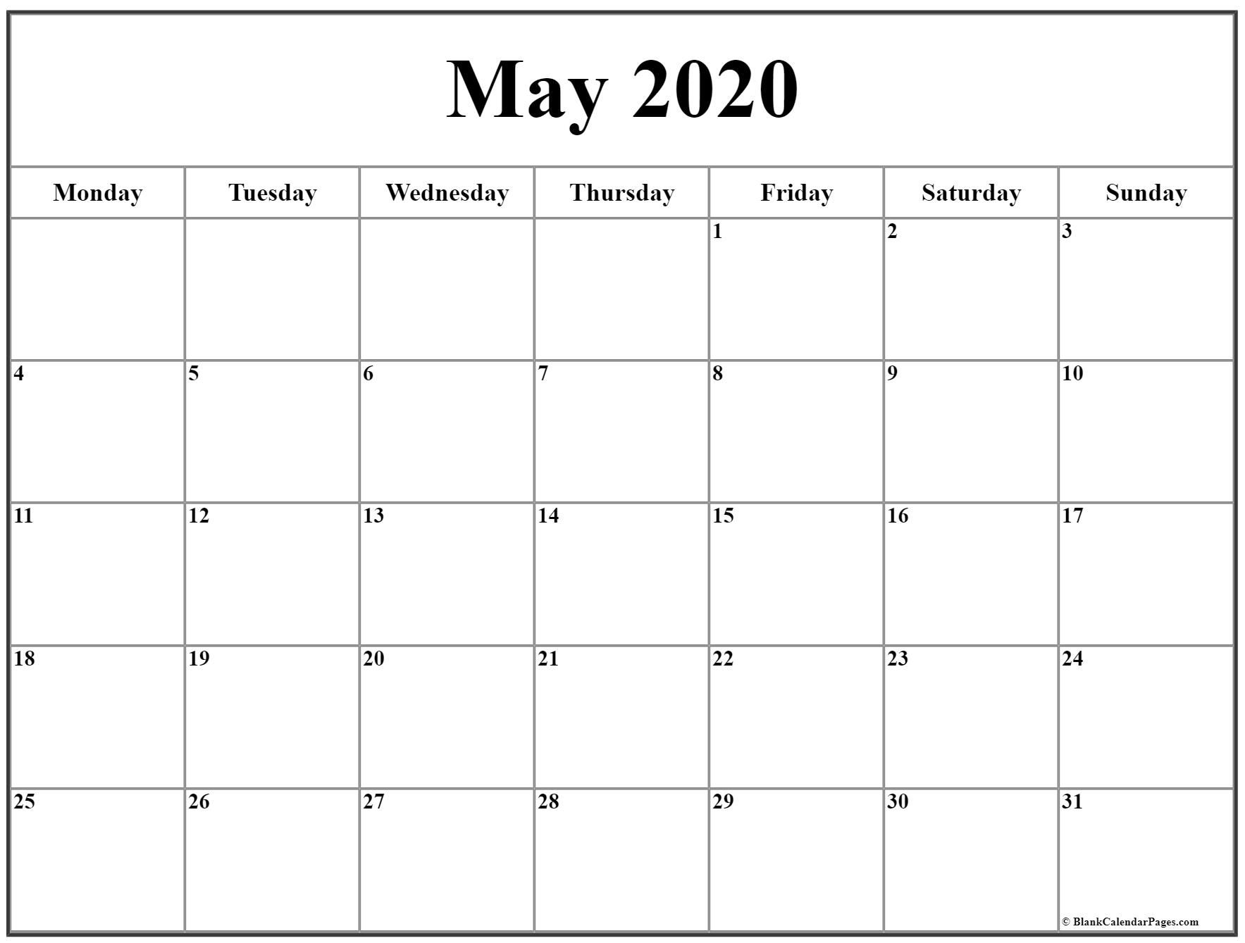 May 2020 Monday Calendar | Monday To Sunday