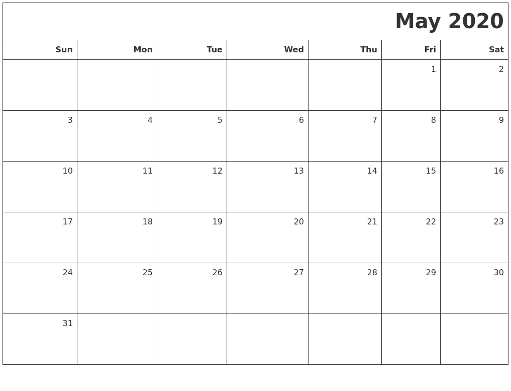 May 2020 Printable Blank Calendar