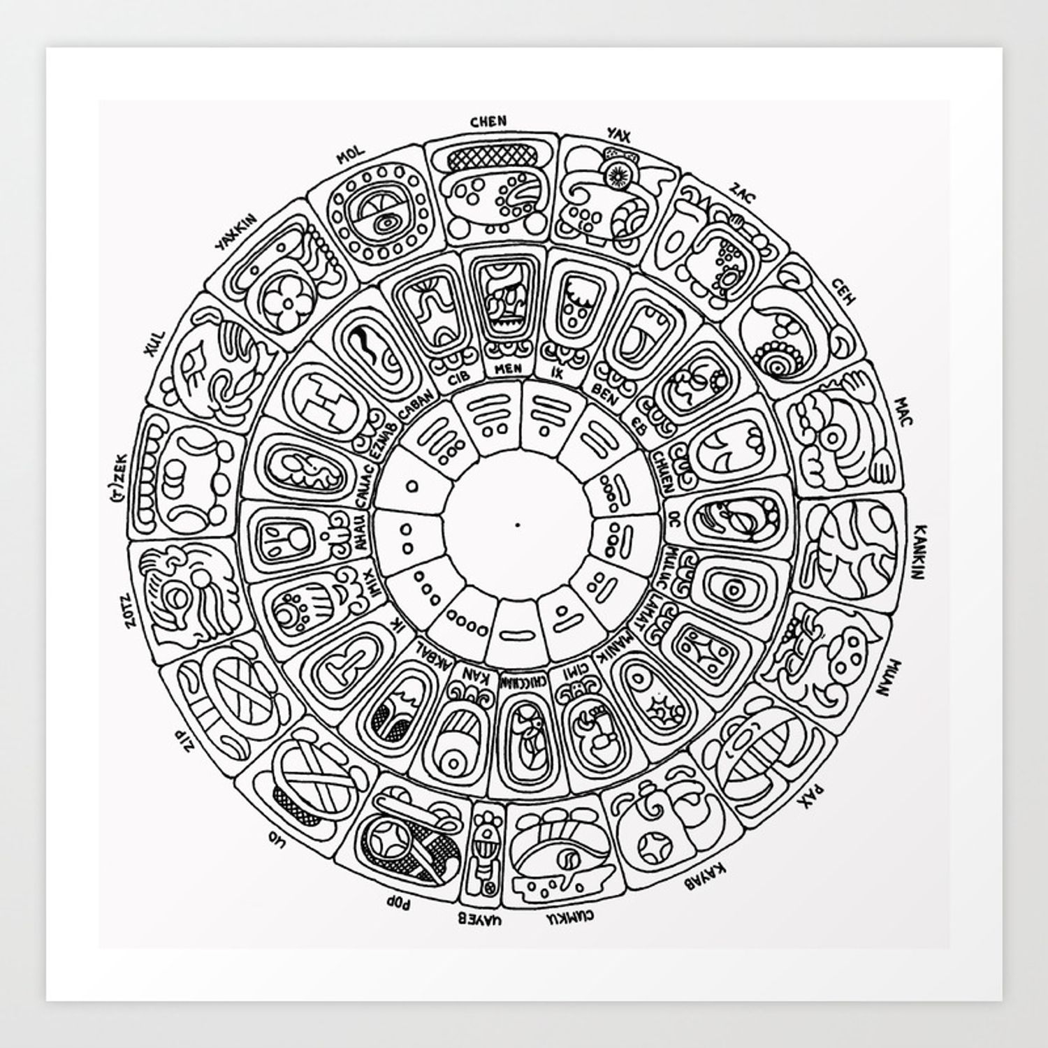 Aztec Calendar Outline Customize and Print