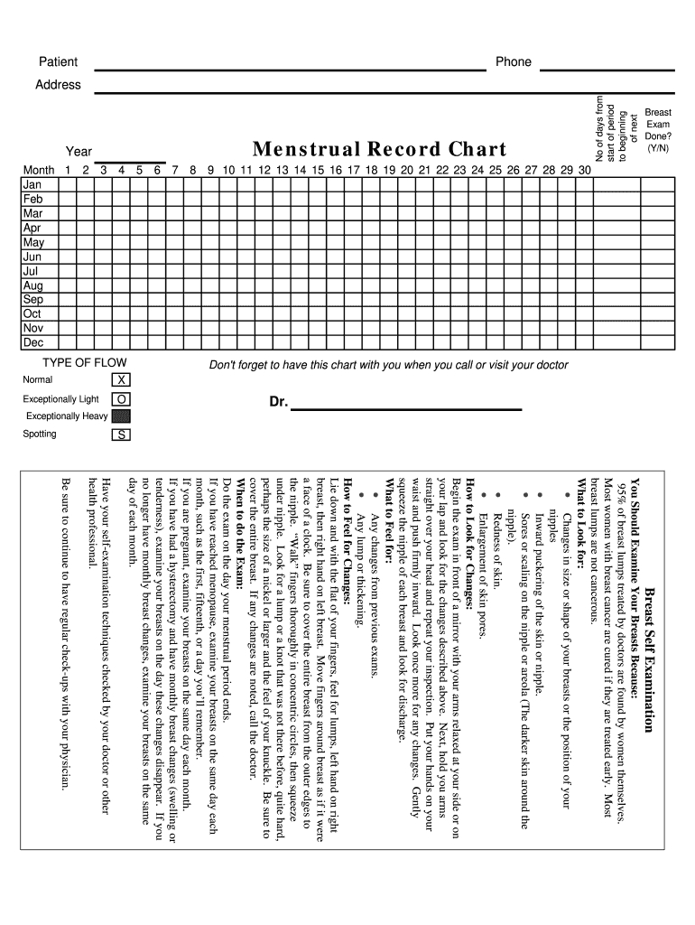 Create Your Menstruation Period Chart Printable