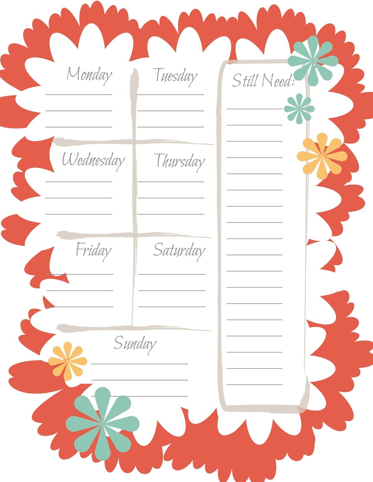 Best Monday Thru Sunday Menu Template