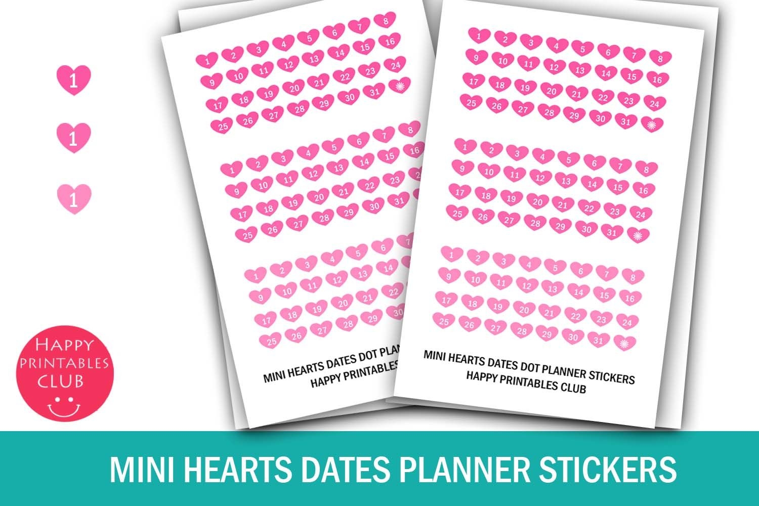 Mini Hearts Date Stickers-Calendar Numbers 1-31- Planners