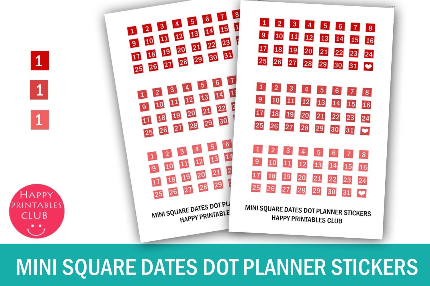 Mini Square Date Sticker-Calendar Number