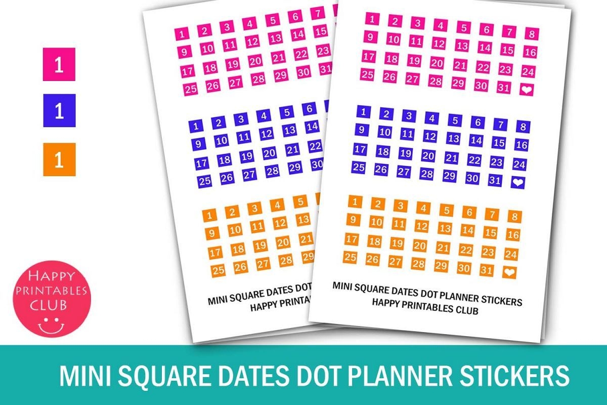 Mini Squares Date Stickers-Calendar Numbers 1-31- Planners