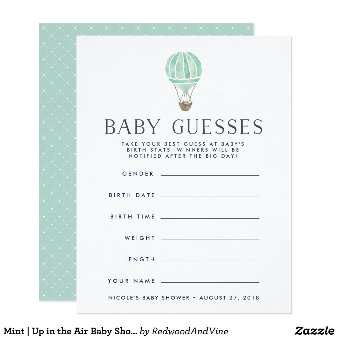 Mint | Up In The Air Baby Shower Guessing Game | Zazzle