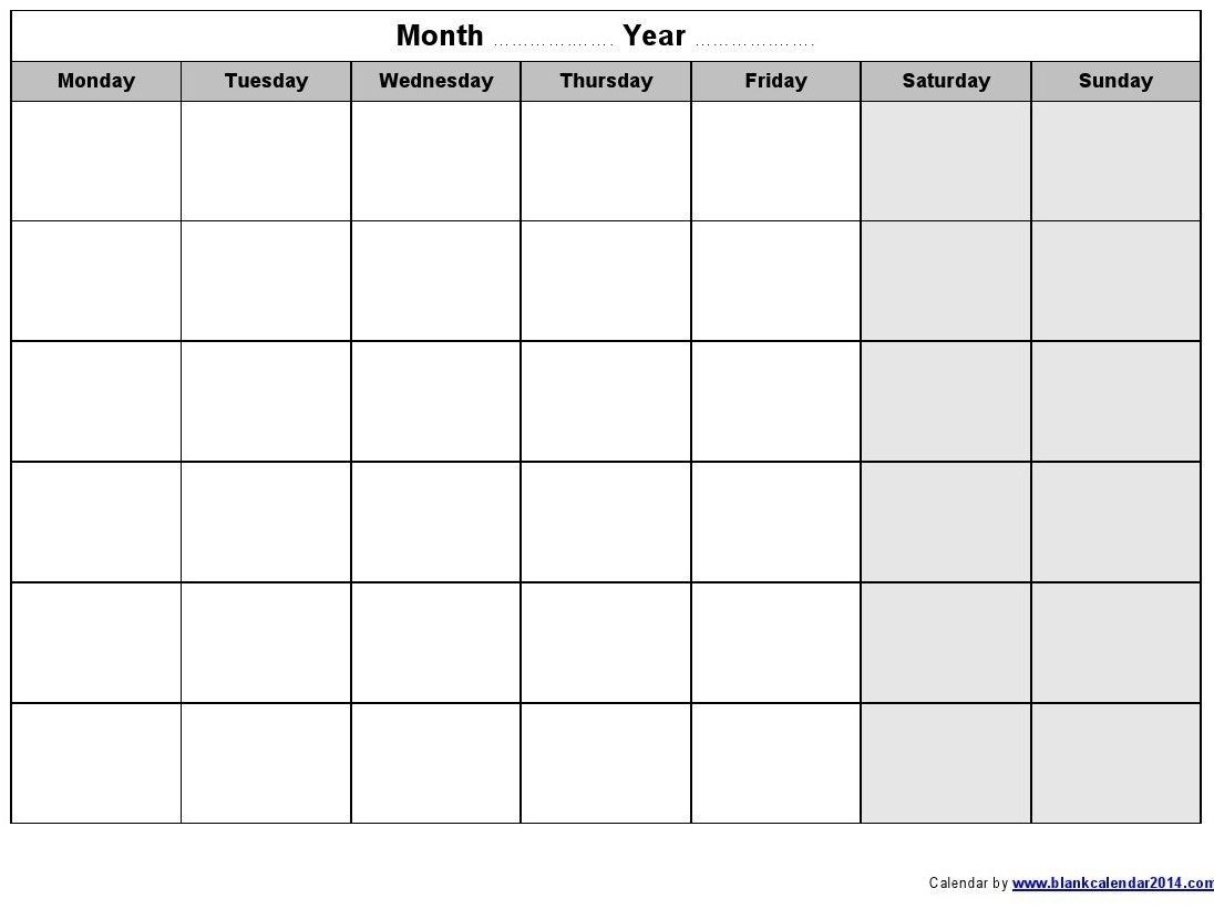 Monday Friday Monthly Calendar Template | Calendar Template