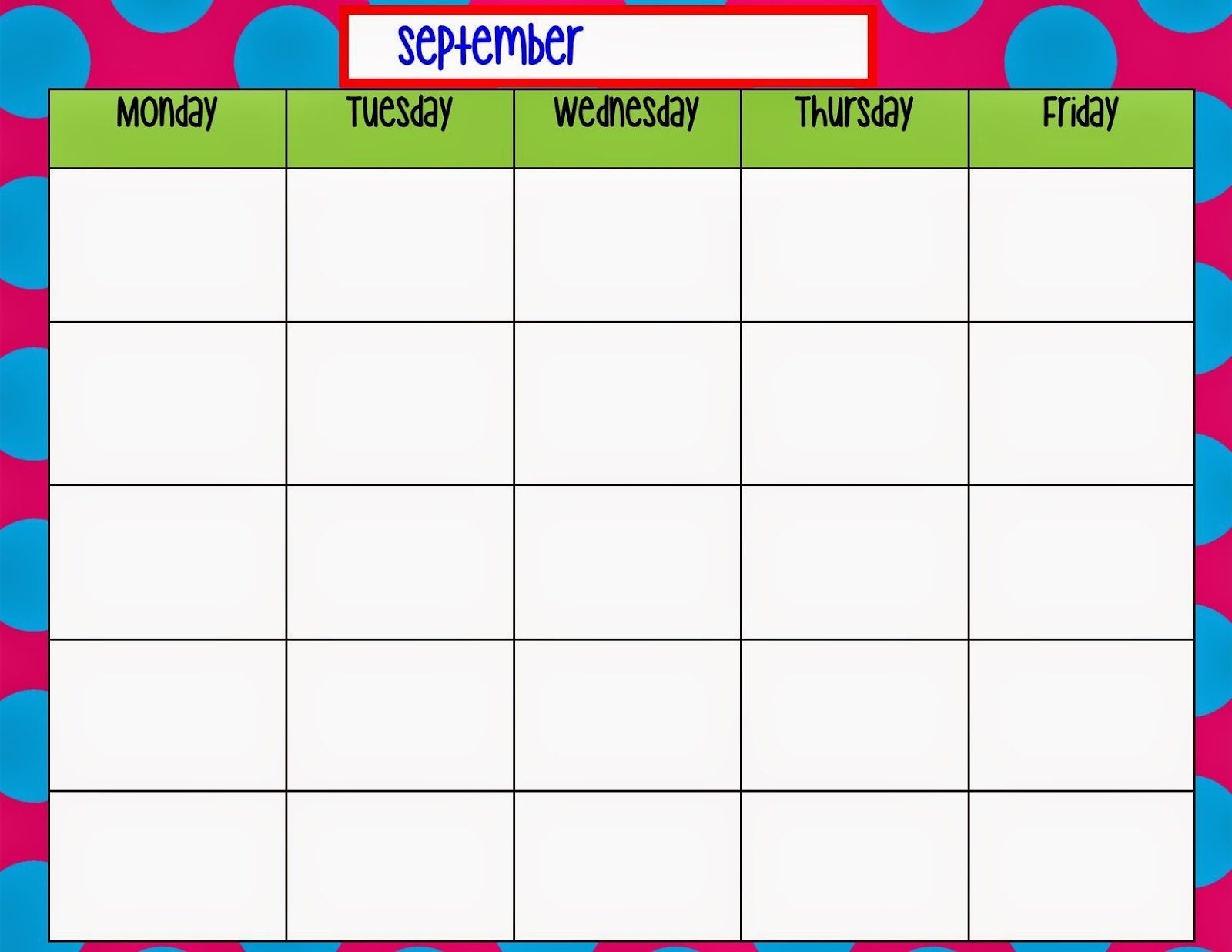 Universal Monday Through Friday Calendar Template For Elementary Students Stuck At Home