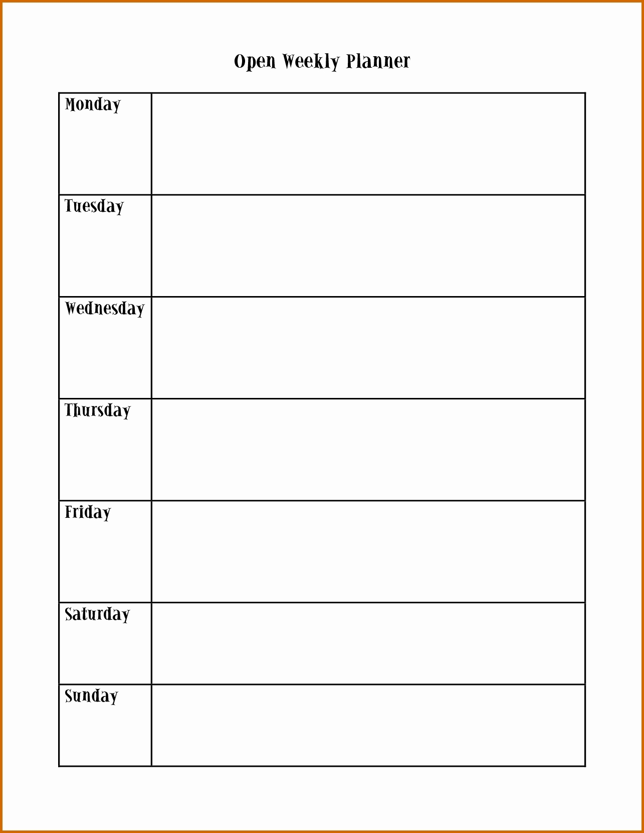 Monday To Friday Planner Template - Calendar Inspiration Design