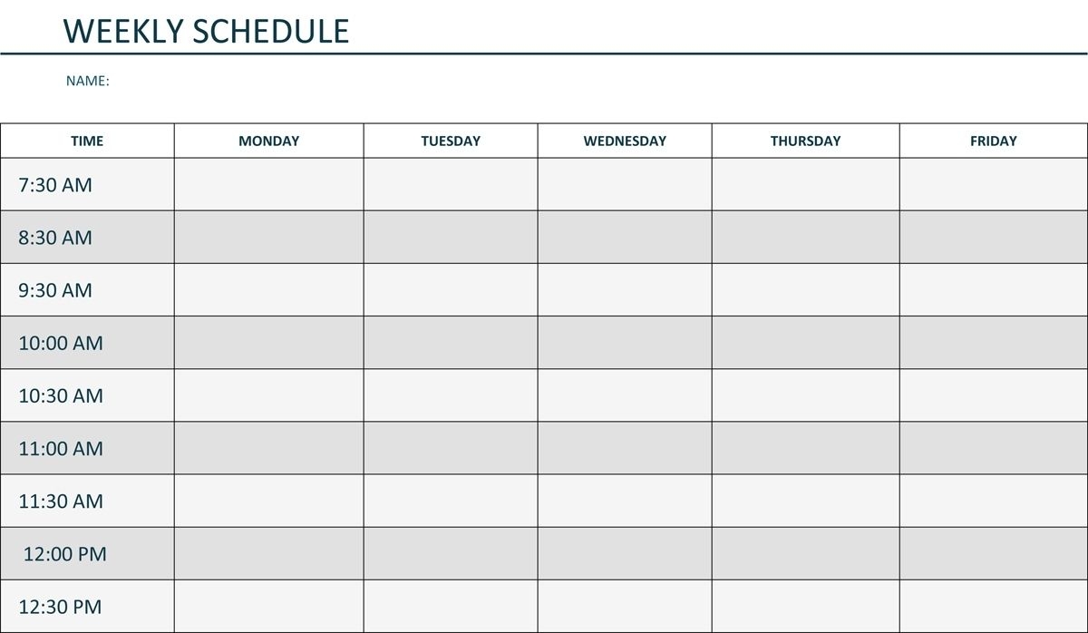 Monday To Friday Schedule Printable - Calendar Inspiration