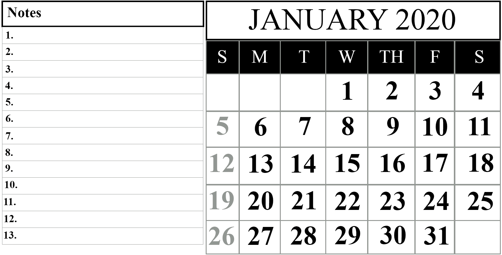 Monthly 2020 Printable Calendar Template (With Images