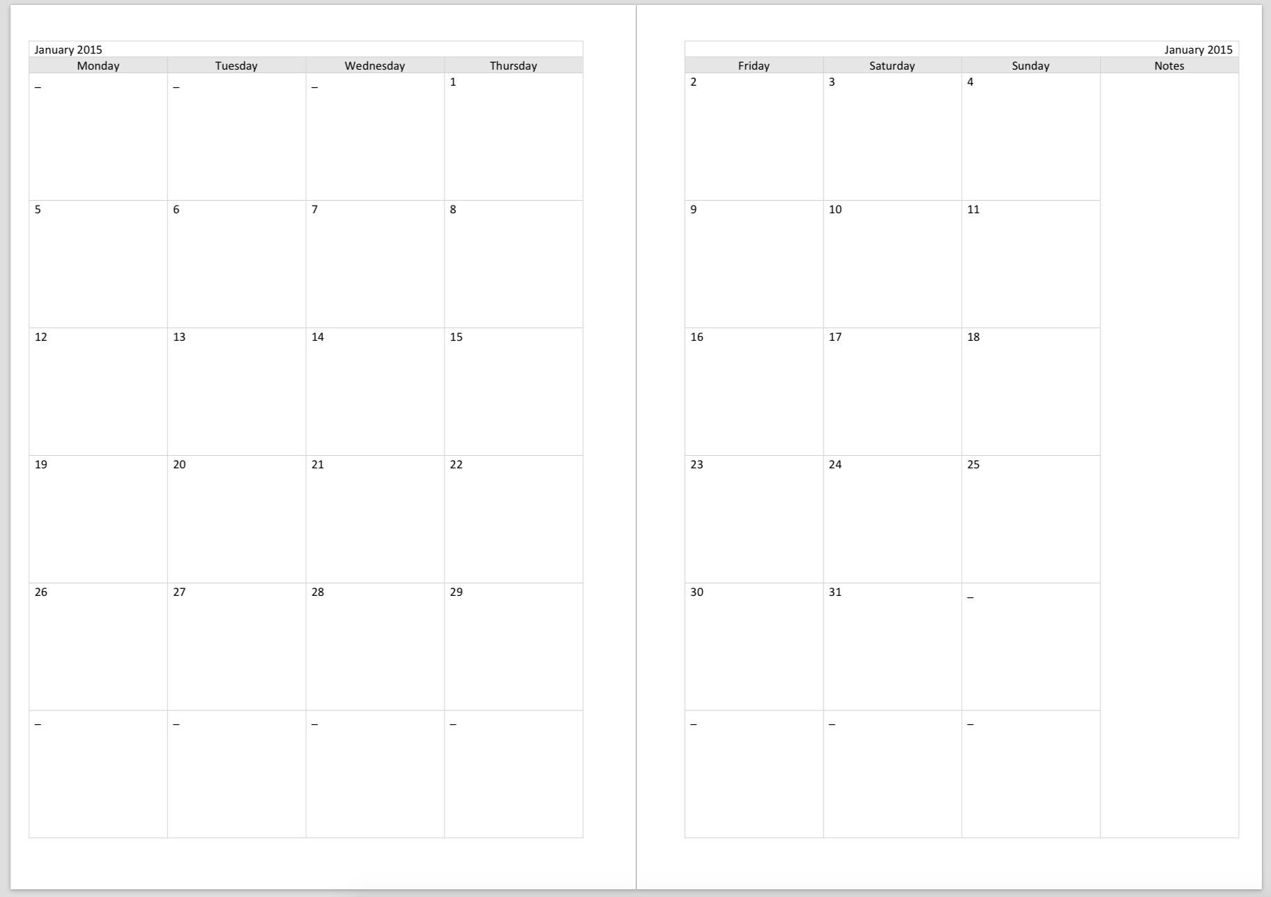 Monthly Calendar 2 Page To Print - Calendar Inspiration Design