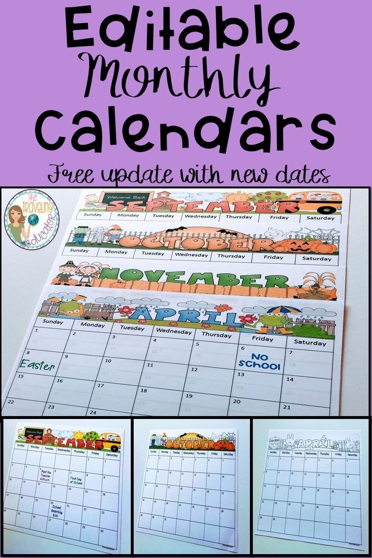 Monthly Calendar Editable Template (2019-2022) (With Images