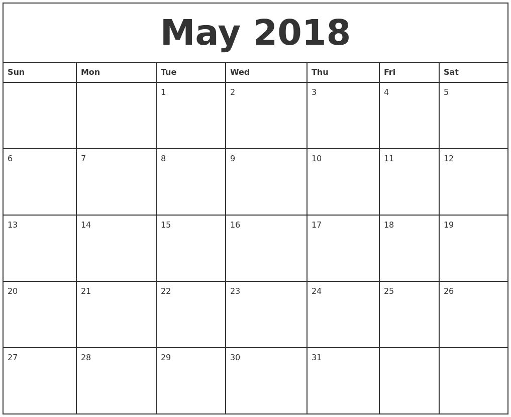 Monthly Calendar May – Printable Year Calendar