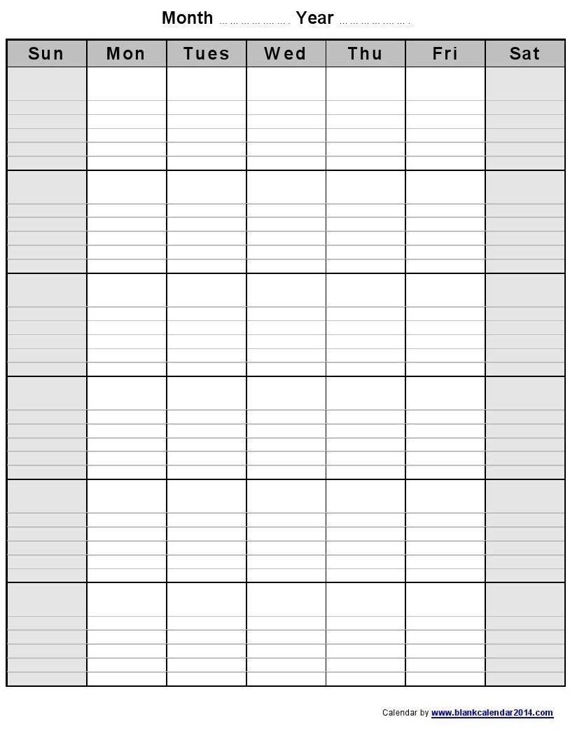 Monthly Calendar With Lines