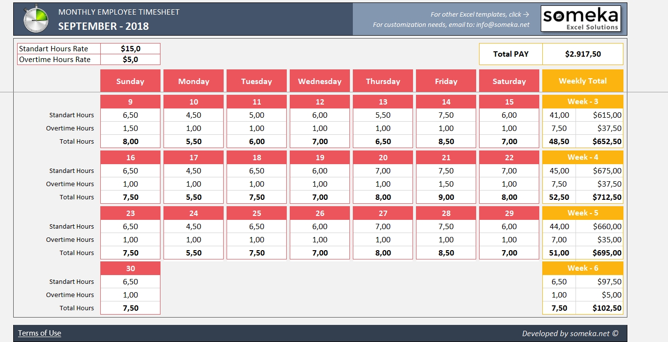 Monthly Employee Timesheet