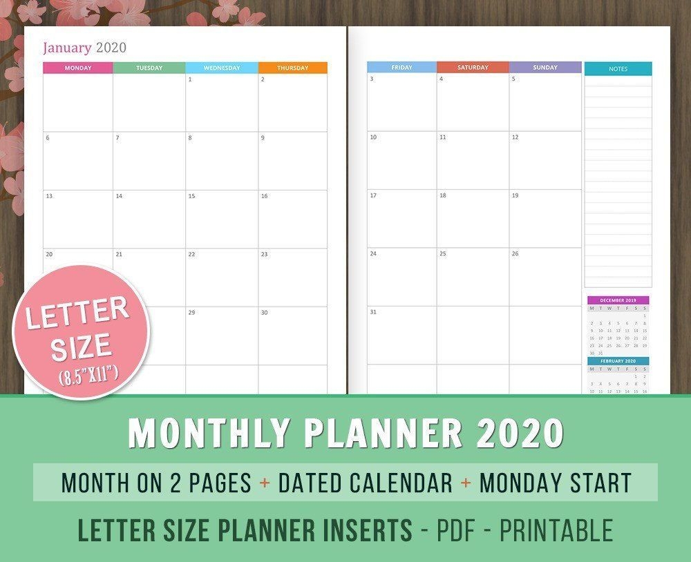 Monthly #planner 2020 #inserts, Month On 2 #pages, Dated