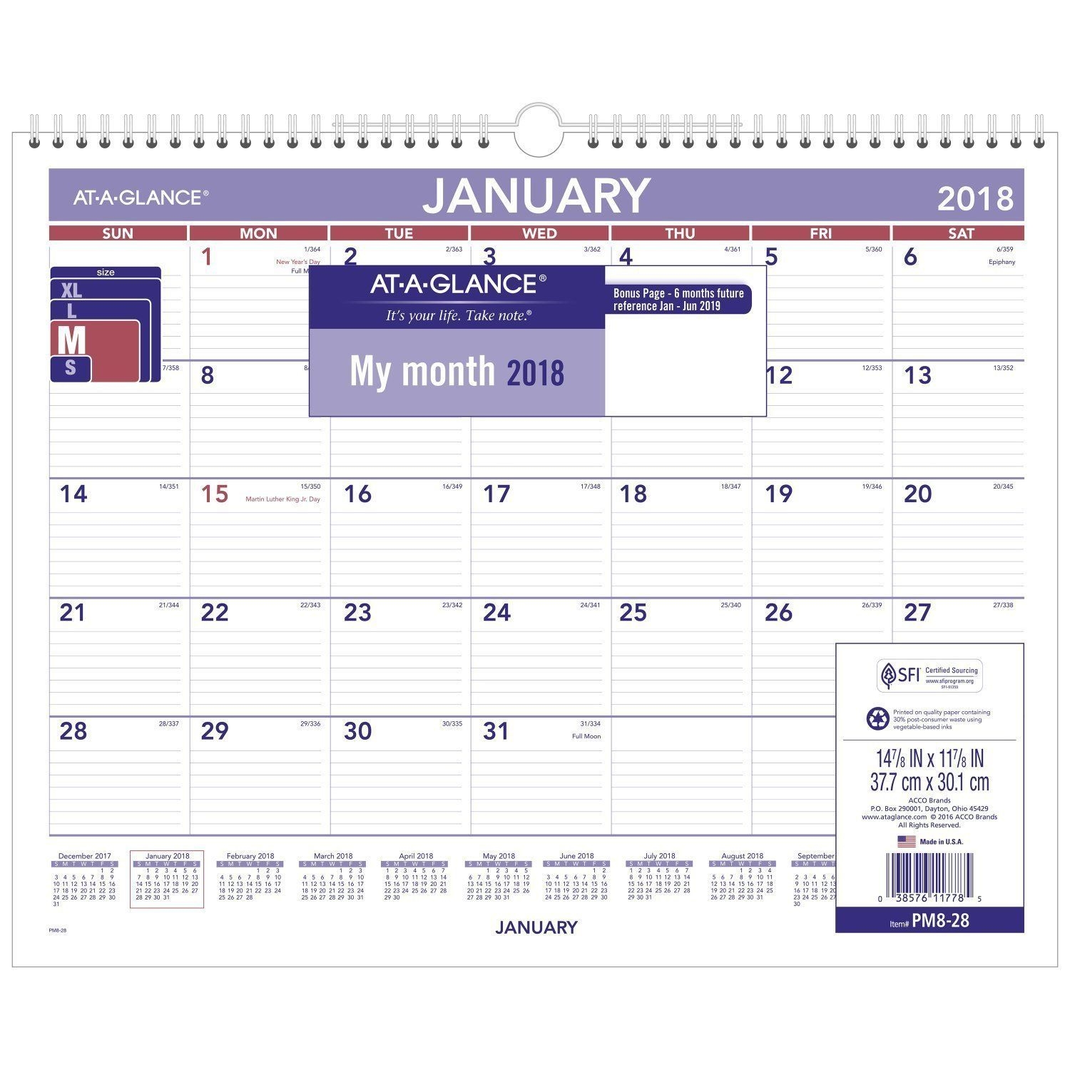 Monthly Wall Calendar Design Ideas, January 2018 - December