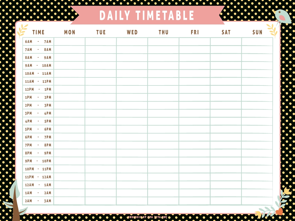 Monthly Work Schedule Time Table Template Word | กระดาษสมุด