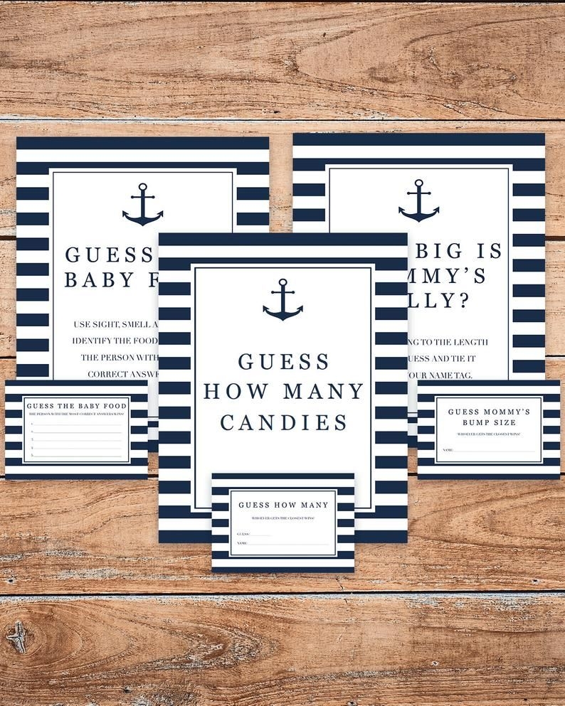 Nautical Baby Shower Guessing Games Pack Printable Guess How Many Candies  Game Anchor Baby Shower Guess The Baby Food Sign Mommys Belly Ns1