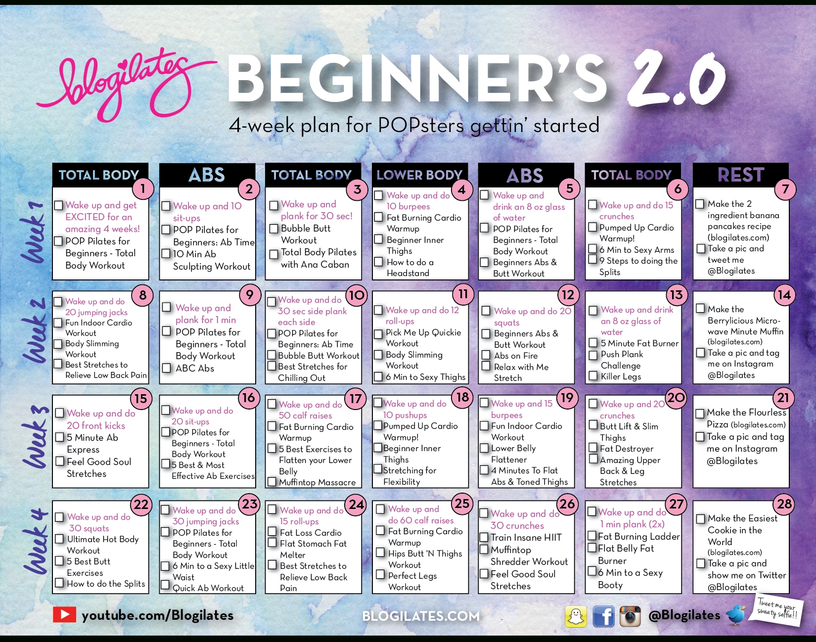 New Beginners Calendar 2.0 – Blogilates