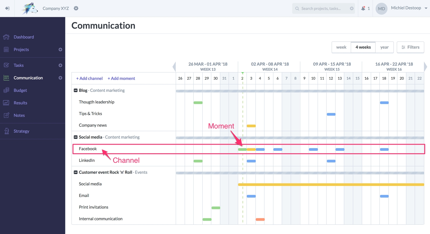 New In Communication: Weekly Calendar, Channels And Moments