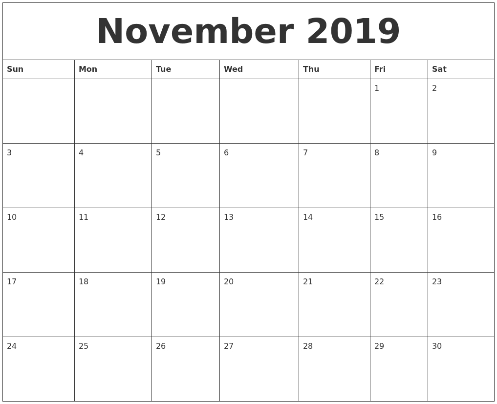 November 2019 Birthday Calendar Template