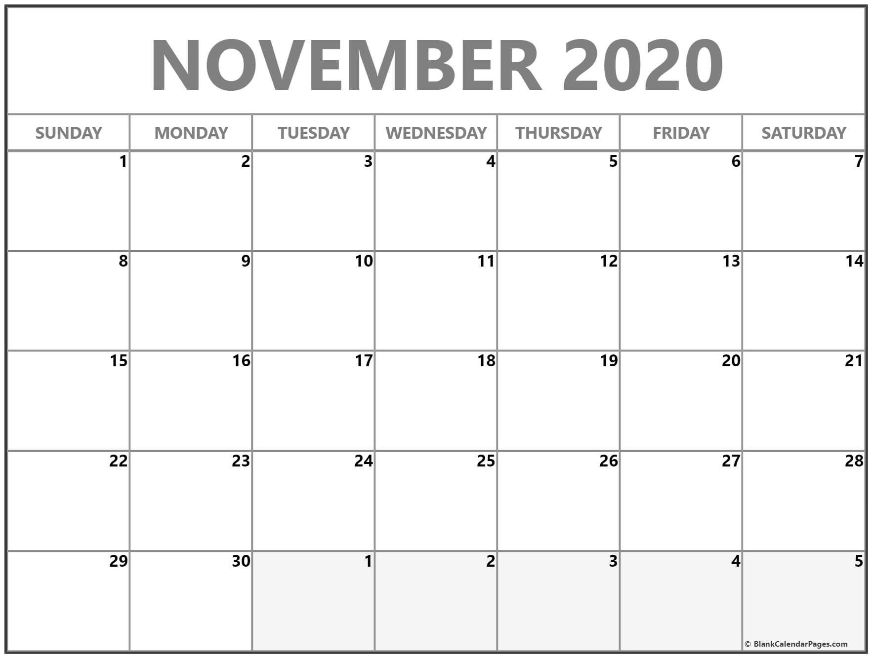 November 2020 Calendar | Free Printable Monthly Calendars