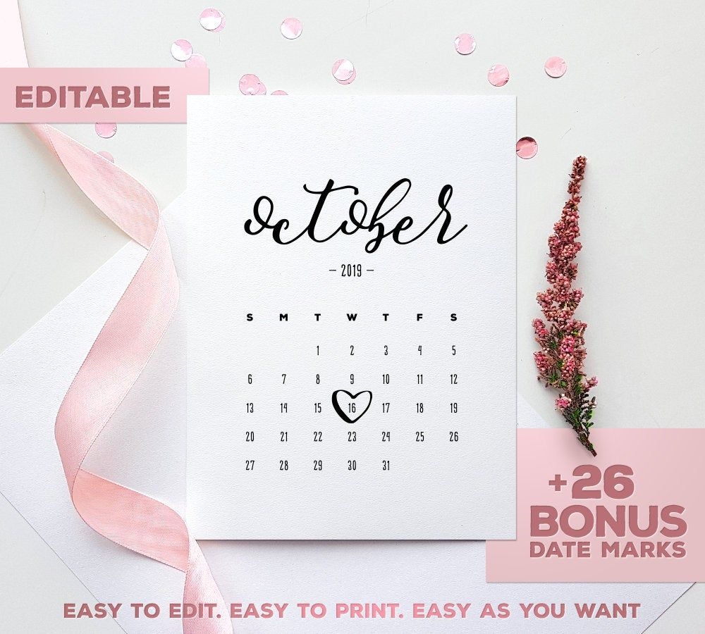 October 2019 Baby Due Date Announcement Printable Pregnancy Calendar Pdf  Jpg Due Date Baby Announce Birthday Heather Printable Calendar