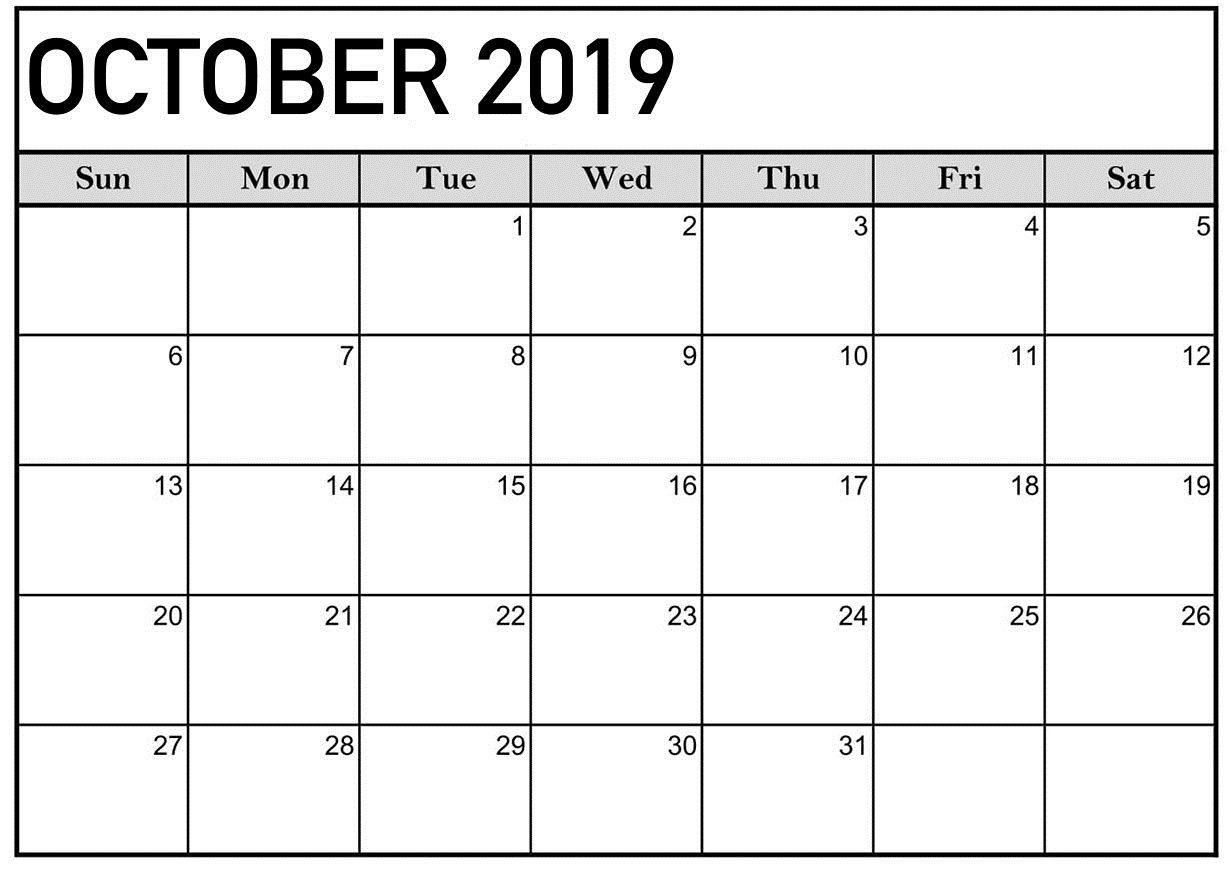 October 2019 Calendar Printable Word Template - Latest