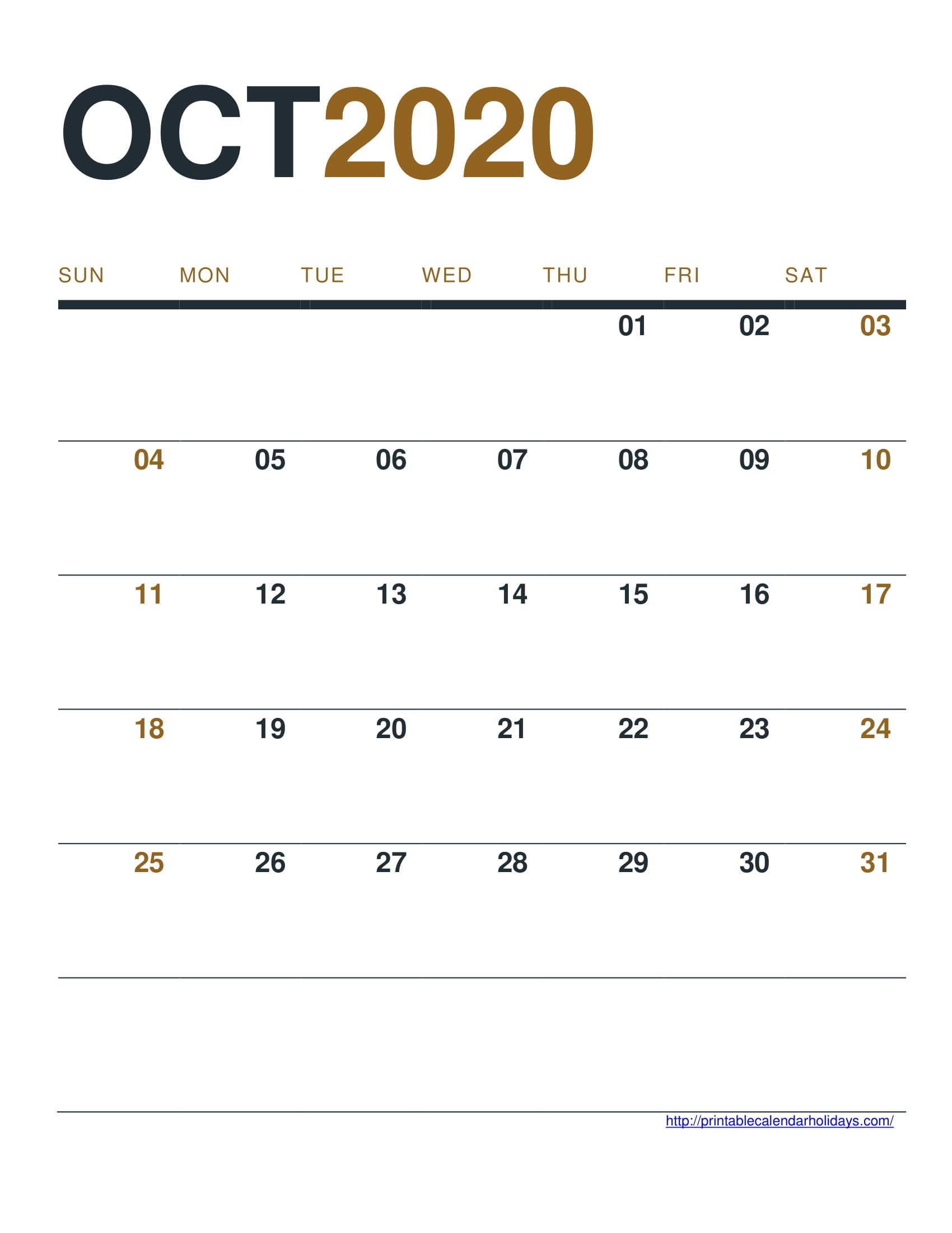 October 2020 Calendar Printable Free - Printable Calendar