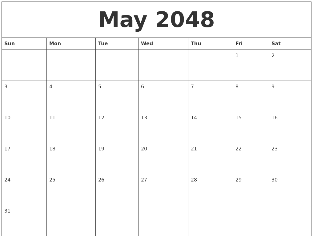 October 2048 Birthday Calendar Template
