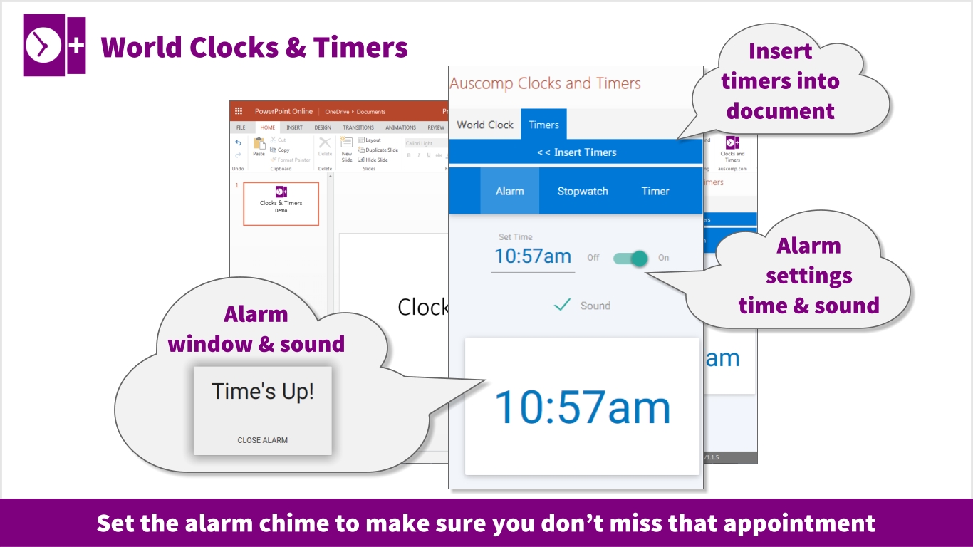 Office 365 Users - Alarm Clock, World Clock Slider