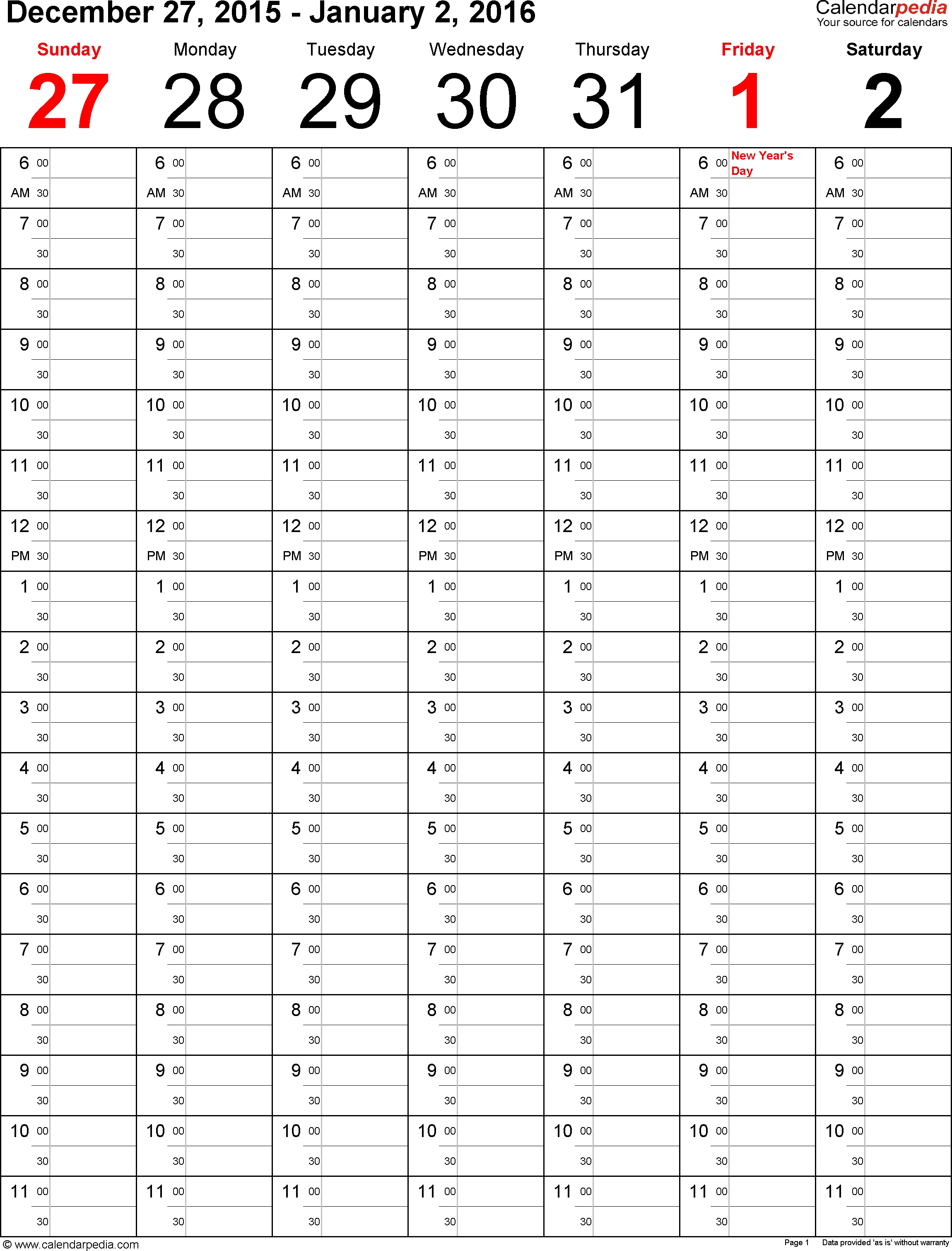 One Week Calendar With Time Slots - Bance