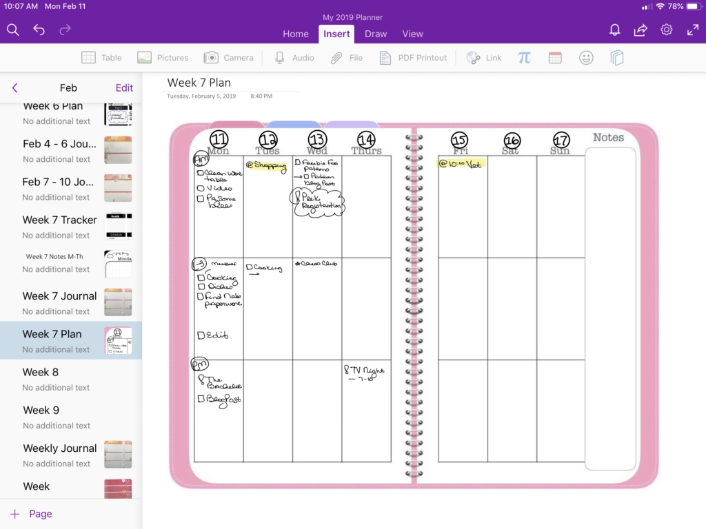 Onenote Planner – Plan With Me – Week 7 Of 2019 – The