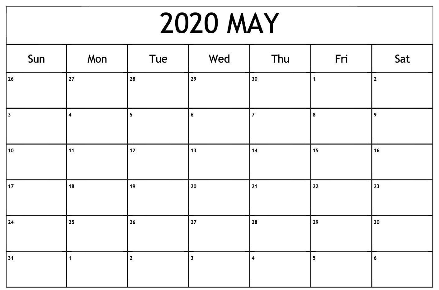 Online May 2020 Calendar Blank Printable Template - Pdf