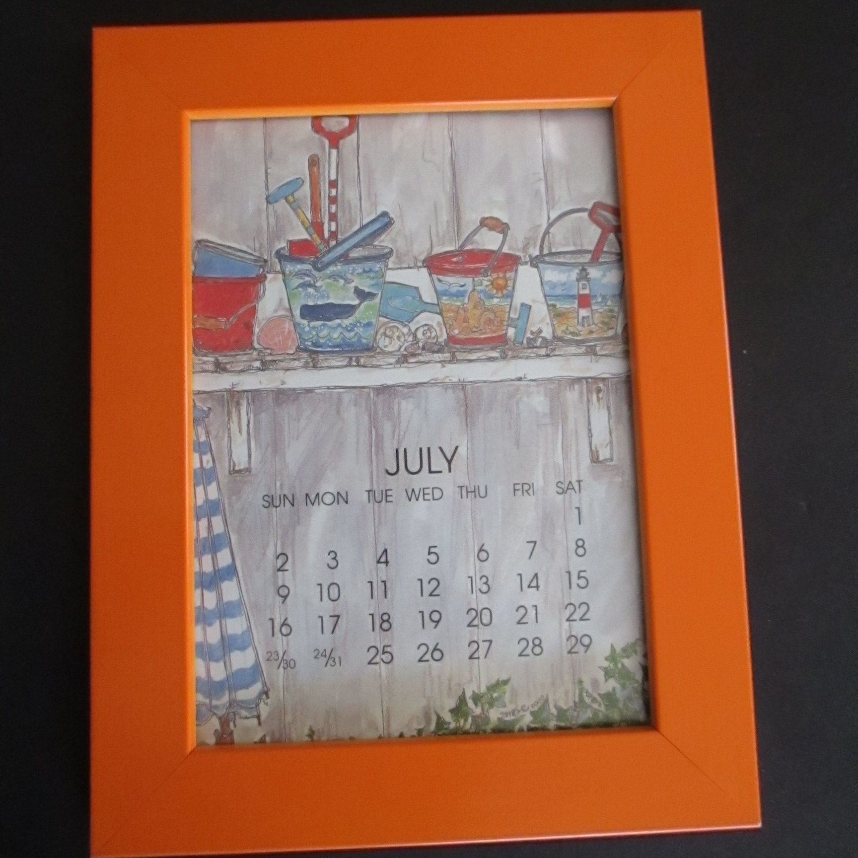 Orange Wood Frame 12 Monthly Calendar Art Prints Susan