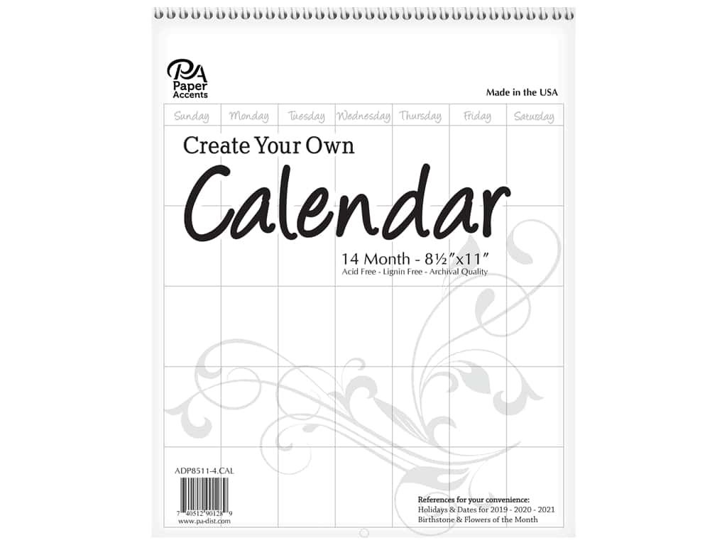 Paper Accents Calendar Create Your Own 8 1/2 X 11 In. 14 Month Blank White 1