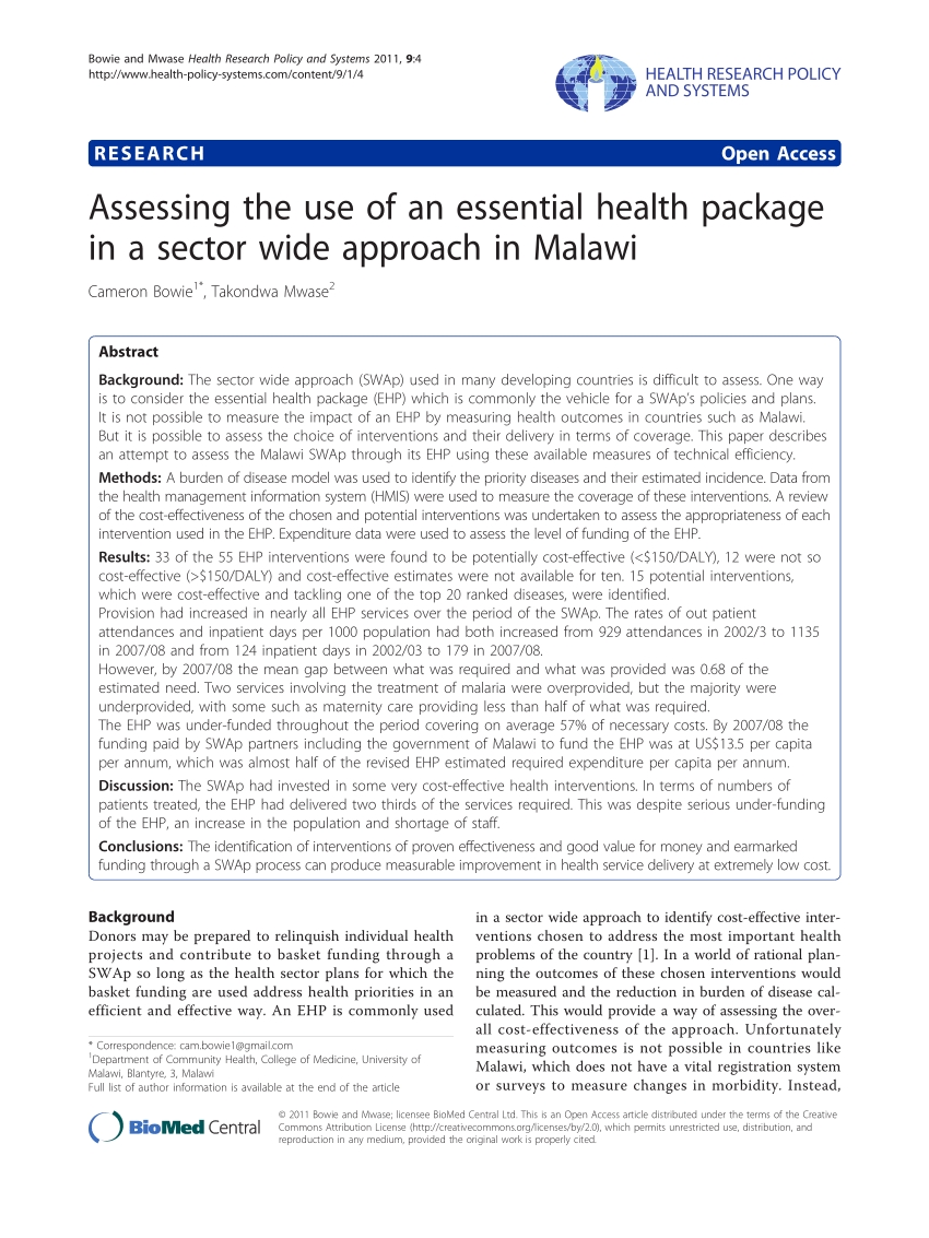 Pdf) Assessing The Use Of An Essential Health Package In A