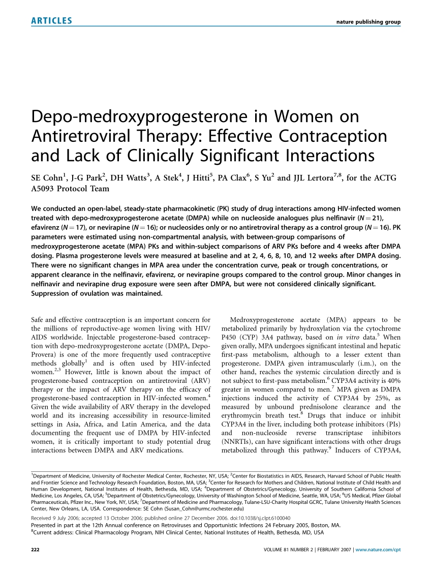 Pdf) Depo-Medroxyprogesterone In Women On Antiretroviral