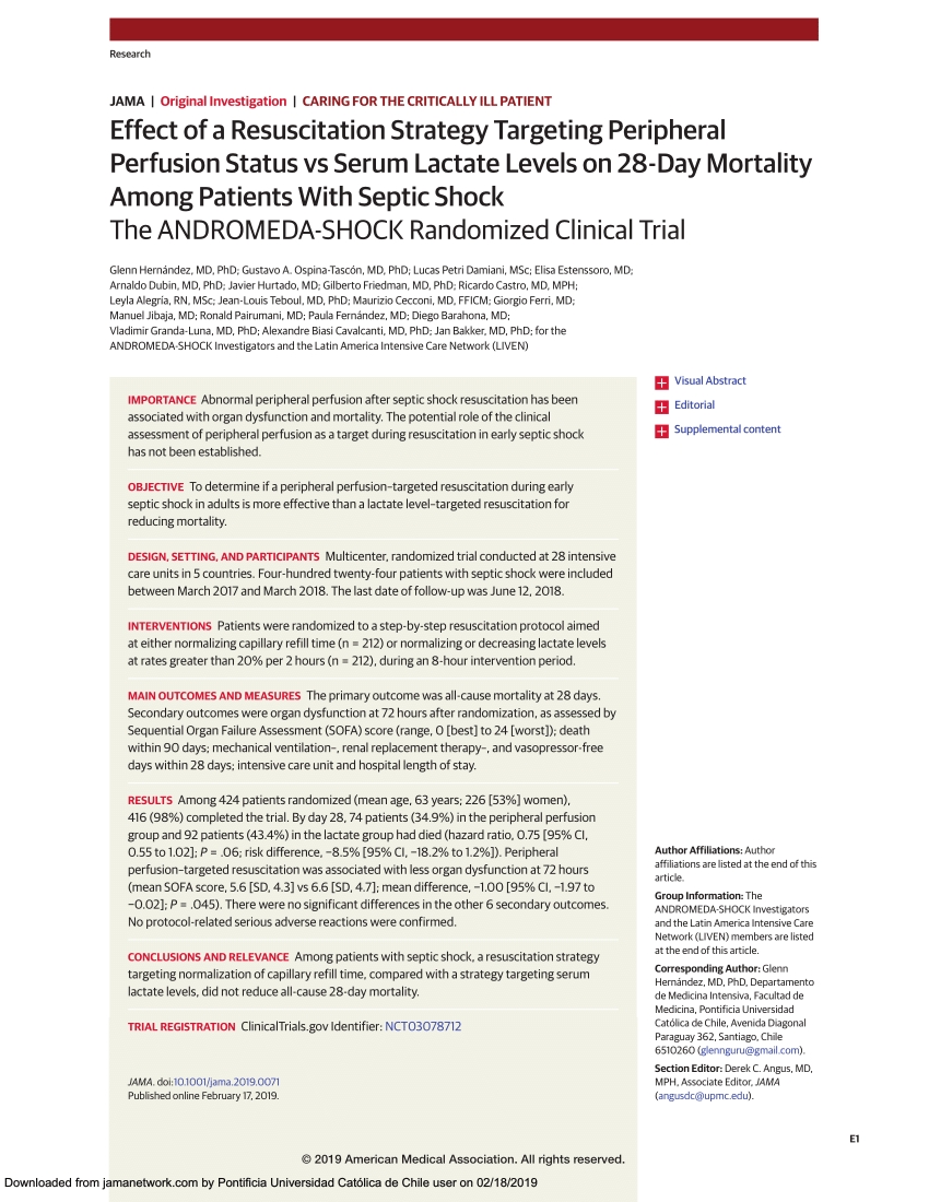 Pdf) Effect Of A Resuscitation Strategy Targeting Peripheral