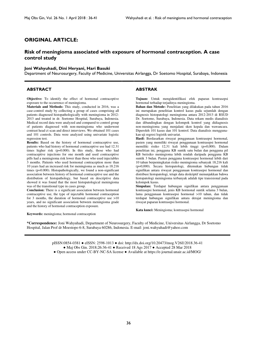 Pdf) Risk Of Meningioma Associated With Exposure Of Hormonal