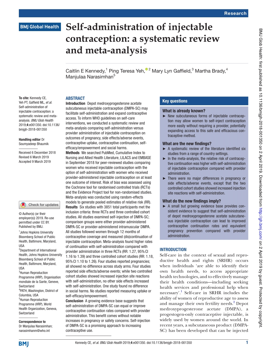 Pdf) Self-Administration Of Injectable Contraception: A