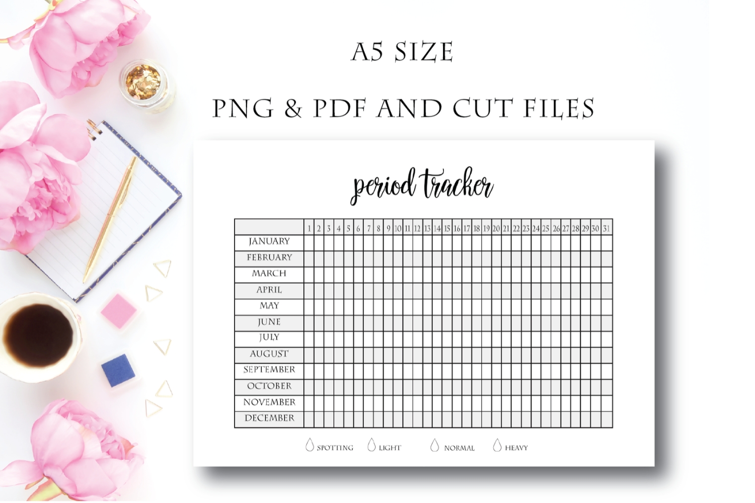 Period Tracker, Period Planner, Menstrual Cycle, Printable P