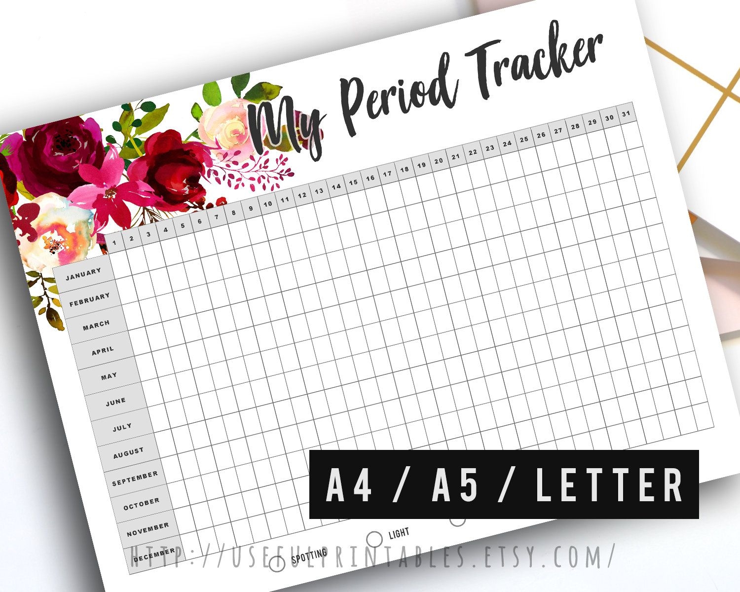 Period Tracker Printable Menstrual Planner Insert Period Calendar Health  Tracker