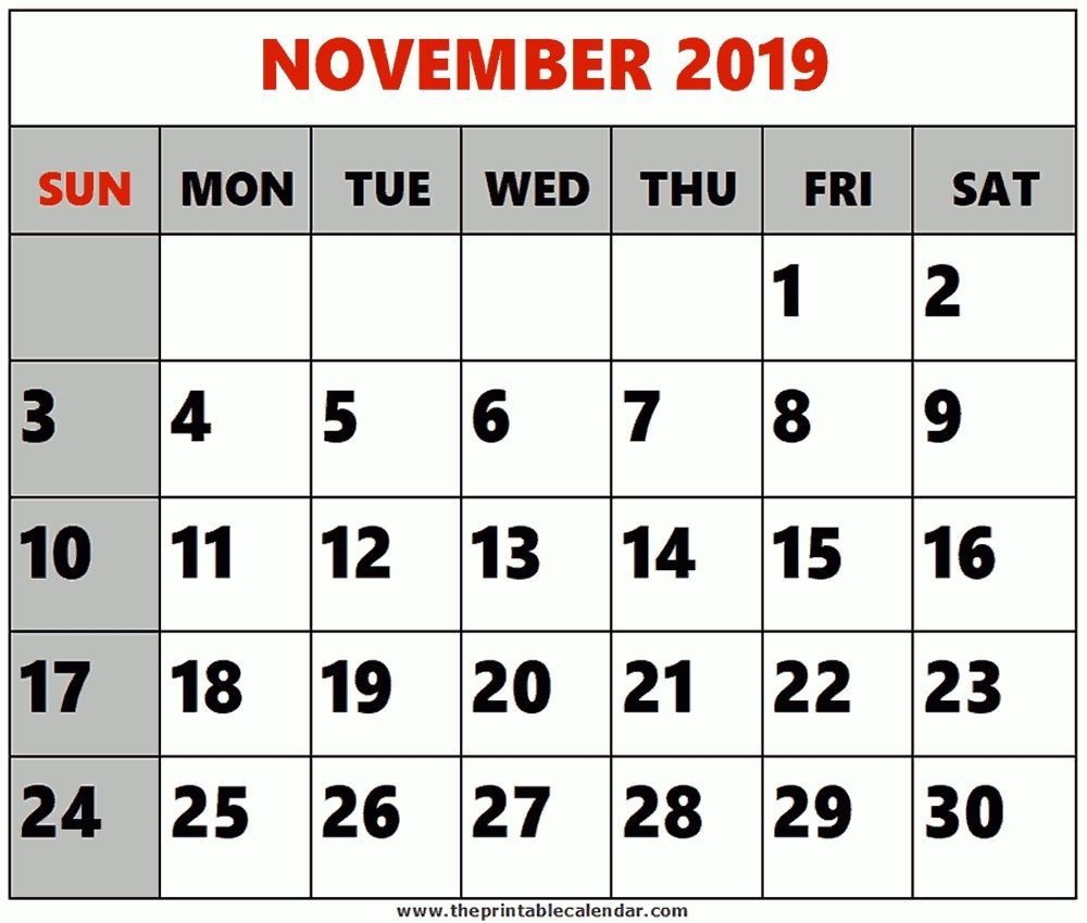 Pick 8 X 11 Printable Calendar November2019 | Printable