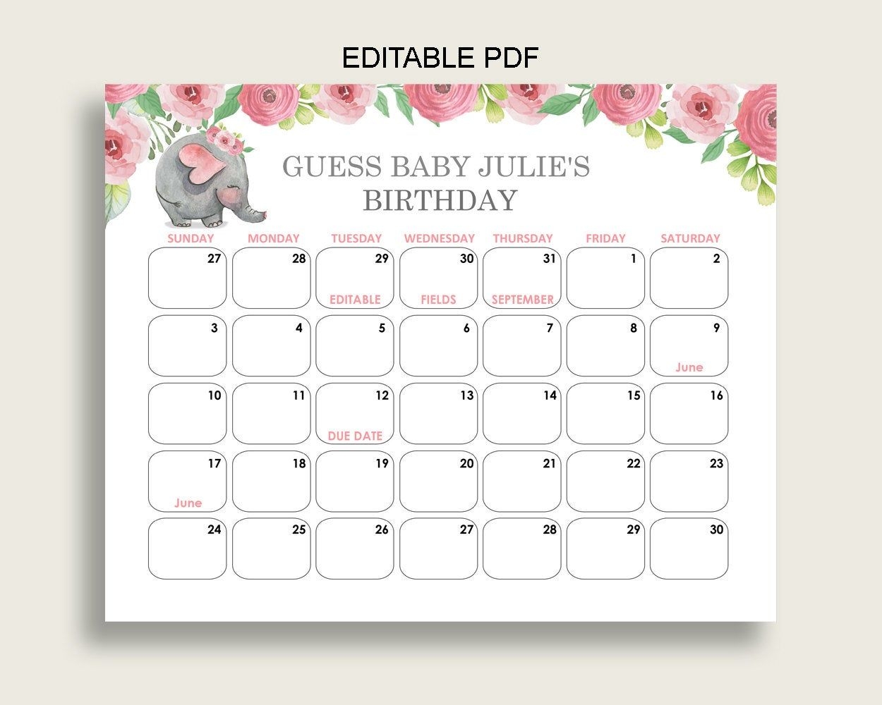 Best Guess The Due Date Calendar | Get Your Calendar Printable