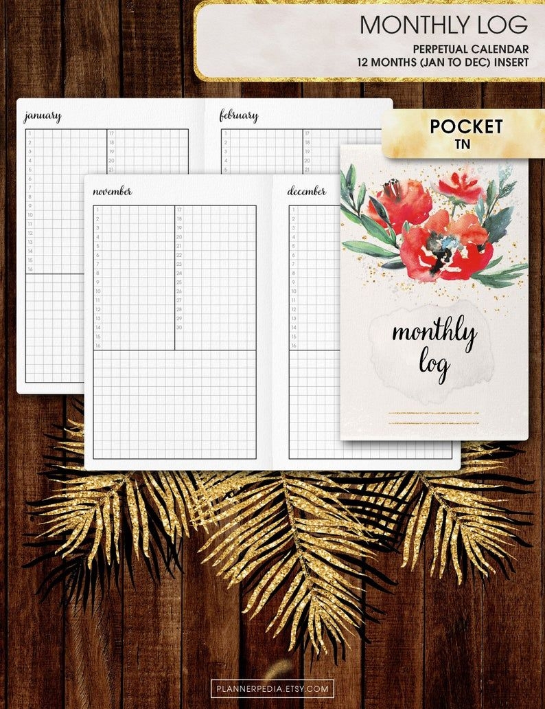 Pocket Tn Inserts | Monthly Log, Perpetual Calendar Printable (Tn Pocket  Inserts, Travelers Notebook, Field Notes Inserts)