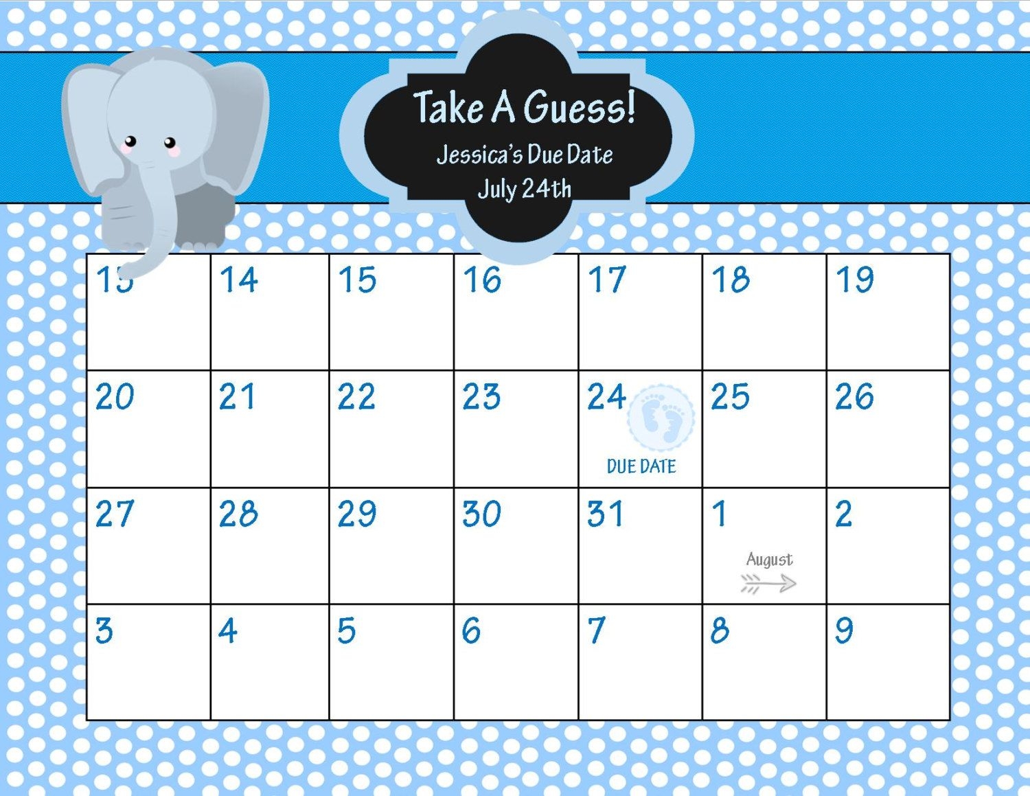 Printable Guess The Due Date Calendar Template Free