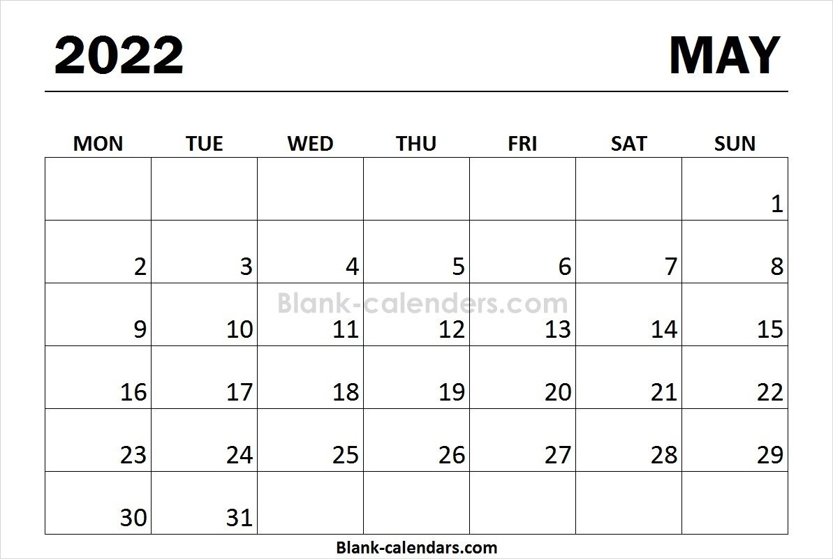 Print-Calendar-2022-May-Monday-Start - Print Blank Calendar